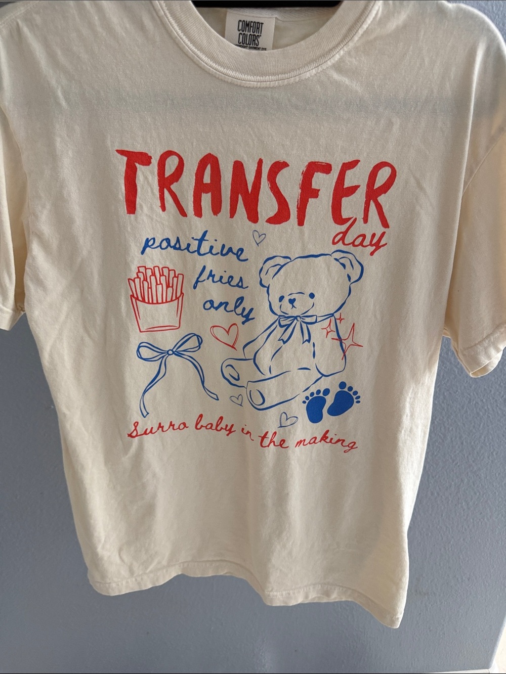 Comfort Colors Cream Tee with Red & Blue 'Transfer Day' Graphic